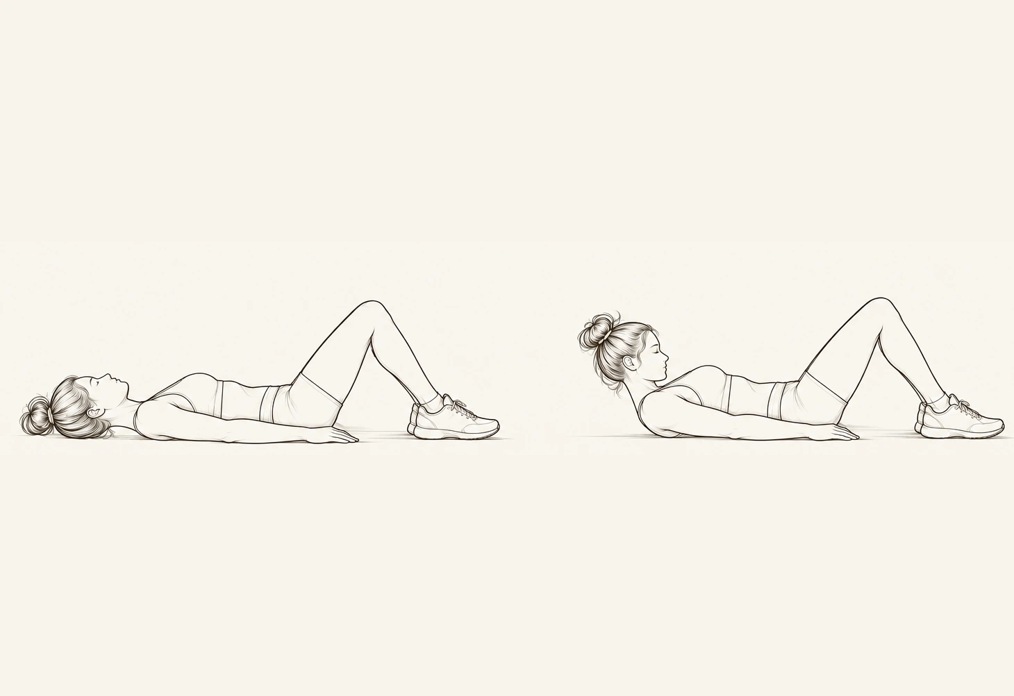Editorial line-art illustration of the McGill Modified Curl-Up, start and top position