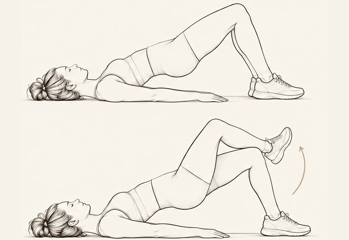 Editorial line-art illustration of the Glute Bridge March